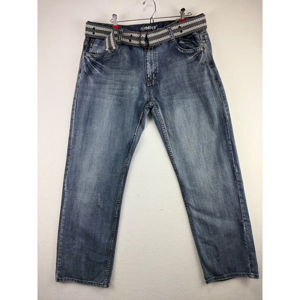 Flypaper Mens Straight‎ Leg Jeans Blue Medium Wash W40 L32 Denim with Belt
